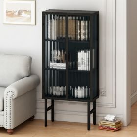 61.61 "High Glass Doors Modern Two-door Cabinet with Featuring Three-tier Storage for Entryway Living Room Bathroom Dining Room