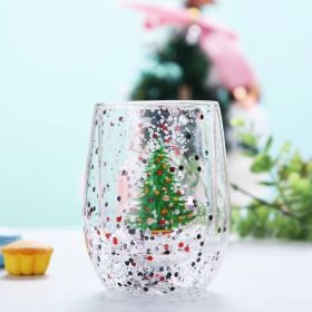 New Christmas tree cups are not afraid of heat and not hot hands double layer cups flow sequins Christmas cups holiday gift