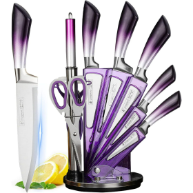 Knife Set, 9-Pieces Purple Gradient Handle Stainless Steel Chef Knife Set