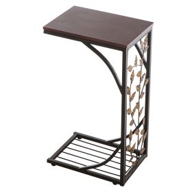 54*30.5*21CM Leaf Pattern Iron Side Table Coffee Table Brown