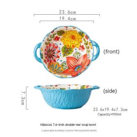 Yellow Green Wave Tree Pattern Flower Hand Painted Underglaze Binaural Ceramic Not Hot Hand Noodle Bowl (Option: Saffron-950ML)