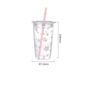 Straw Large Capacity Glass Cup (Option: Transparent Single Layer-400ml)