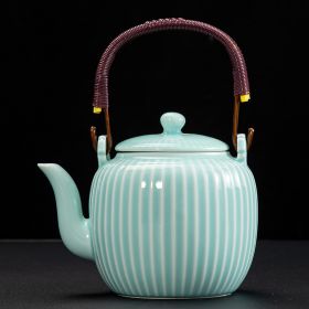 Large Capacity Japanese Style Simple Rib Ceramic Teapot (Option: Celadon Rib-About 760 ML)