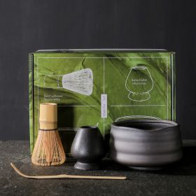 Japanese Style Coarse Pottery Matcha Tea Set Suit (Color: Black)