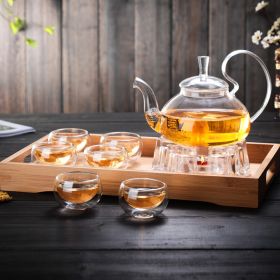 Glass Tea Set Suit With Tea Tray Kung Fu Tea Set High Temperature Resistant Glass Teapot Heart-shaped Candlestick Tea Set (Option: 4 Suit)