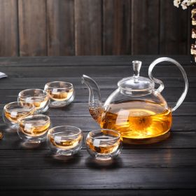 Glass Tea Set Suit With Tea Tray Kung Fu Tea Set High Temperature Resistant Glass Teapot Heart-shaped Candlestick Tea Set (Option: 6 Suit)