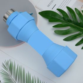 Large Capacity Sports Silicone Water Bottle Creative Foldable Fitness Dumbbell Shape (Option: Sky Blue-650ML)