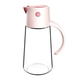 1pc Automatic Opening And Closing Glass Oil Pot; Kitchen Leak-proof Oil Can With Lid; Seasoning Bottle; Vinegar Bottle; Oil Bottle (Color: Pink, Capacity: 550ML)