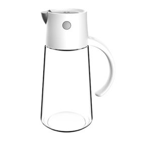 1pc Automatic Opening And Closing Glass Oil Pot; Kitchen Leak-proof Oil Can With Lid; Seasoning Bottle; Vinegar Bottle; Oil Bottle (Color: White, Capacity: 650ML)