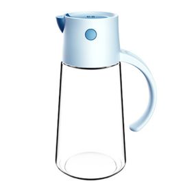 1pc Automatic Opening And Closing Glass Oil Pot; Kitchen Leak-proof Oil Can With Lid; Seasoning Bottle; Vinegar Bottle; Oil Bottle (Color: Blue, Capacity: 550ML)