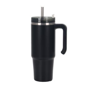 30oz 20oz Handle Vacuum Thermal Mug Beer Cup Travel Car Thermo Mug Portable Flask Coffee Stainless Steel Cups With Lid And Straw (Color: Black, Capacity: 890ml)