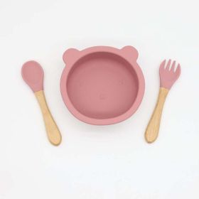 Baby Bear Shape Food Training Silicone Bowl With Spoon Tableware (Size/Age: Average Size (0-8Y), Color: Pink)