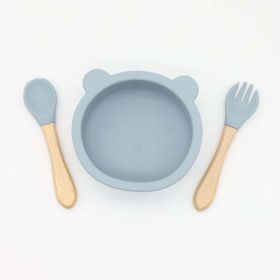 Baby Bear Shape Food Training Silicone Bowl With Spoon Tableware (Size/Age: Average Size (0-8Y), Color: Navy Blue (Dark Blue))