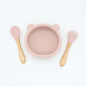 Baby Bear Shape Food Training Silicone Bowl With Spoon Tableware (Size/Age: Average Size (0-8Y), Color: Light Pink)