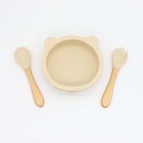 Baby Bear Shape Food Training Silicone Bowl With Spoon Tableware (Size/Age: Average Size (0-8Y), Color: Beige)