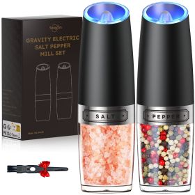 Gravity Electric Salt and Pepper Grinder Set Automatic Shakers Mill Grinder with LED Light, Battery Powered Adjustable Coarseness One Hand Operation (Color: Batteries)