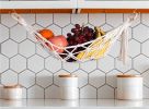 Fruit Hammock,Gray Fruit Basket, 100% Cotton, Screws & S Hooks, Banana Holder, Hanging Fruit Basket for Potato Storage