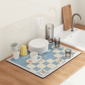 PU Leather Kitchen Countertop Draining Bar Table Insulation Bowl Plate Pot Absorbent Bathroom Mat (Option: Blue Cute Squares-30X40)